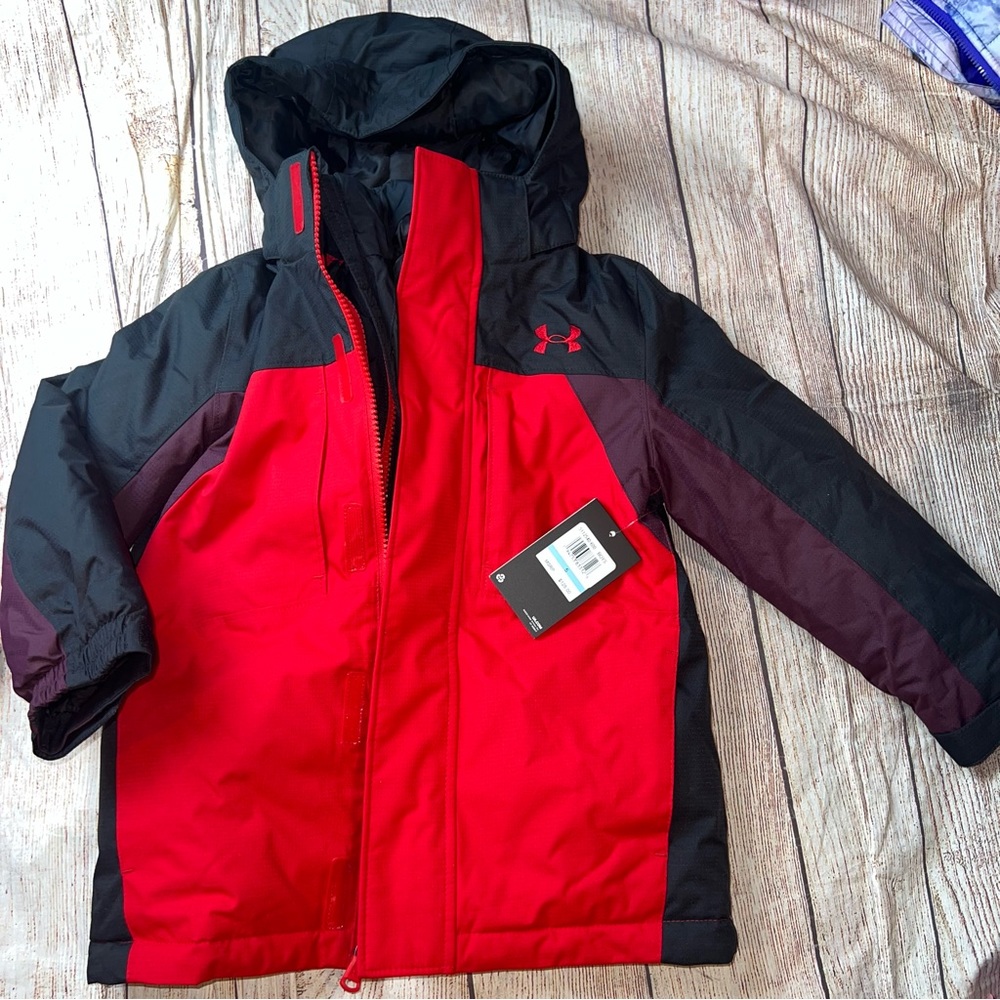 Under Armour Little Boys Red Black 3 in 1 Winter Coat NEW - Picture 2 of 3